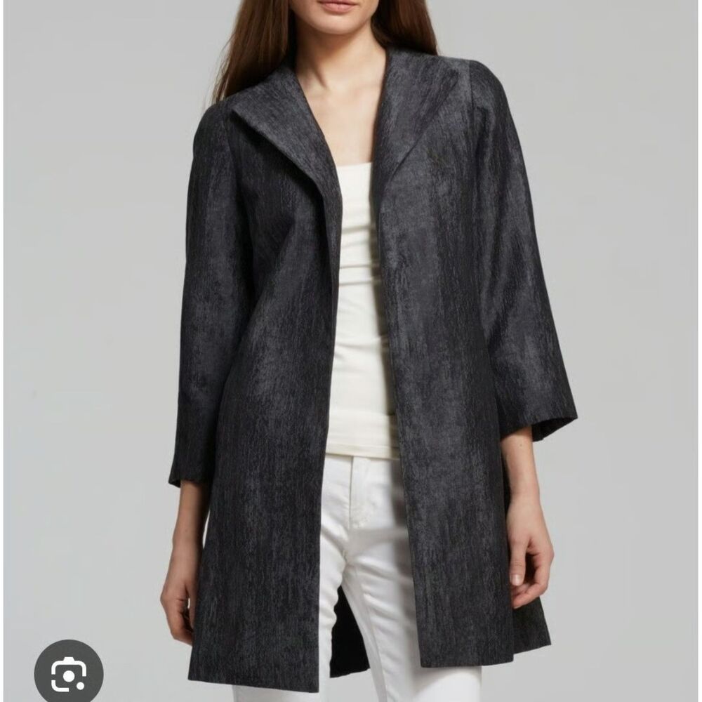 EILEEN FISHER TEXTURED GRAY BLACK SILK JACKET PETITE SIZE SMALL NWOT